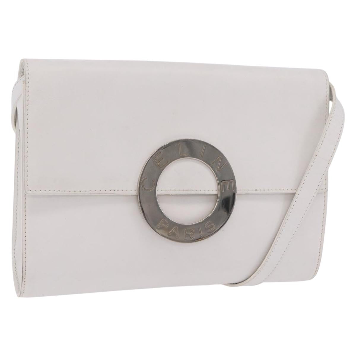 Celine Vintage Circle Logo Leather, White, Leather, Crossbody Bag