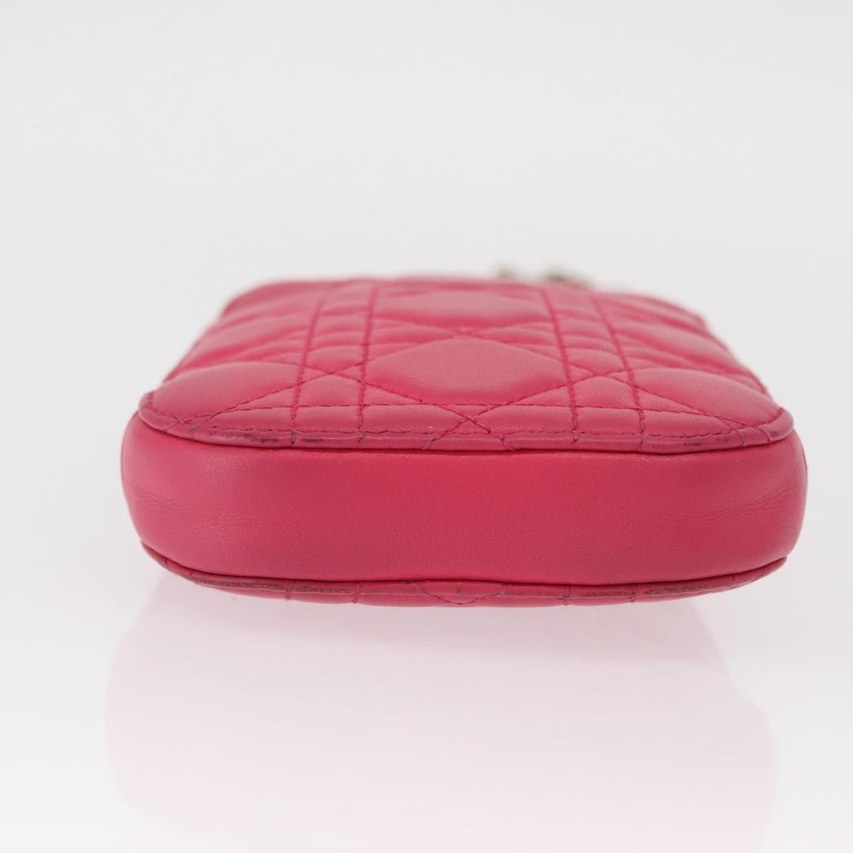 Christian Dior Lady Dior Phone Holder on Chain Cannage Quilt Lambskin, Pink, Leather, Clutch