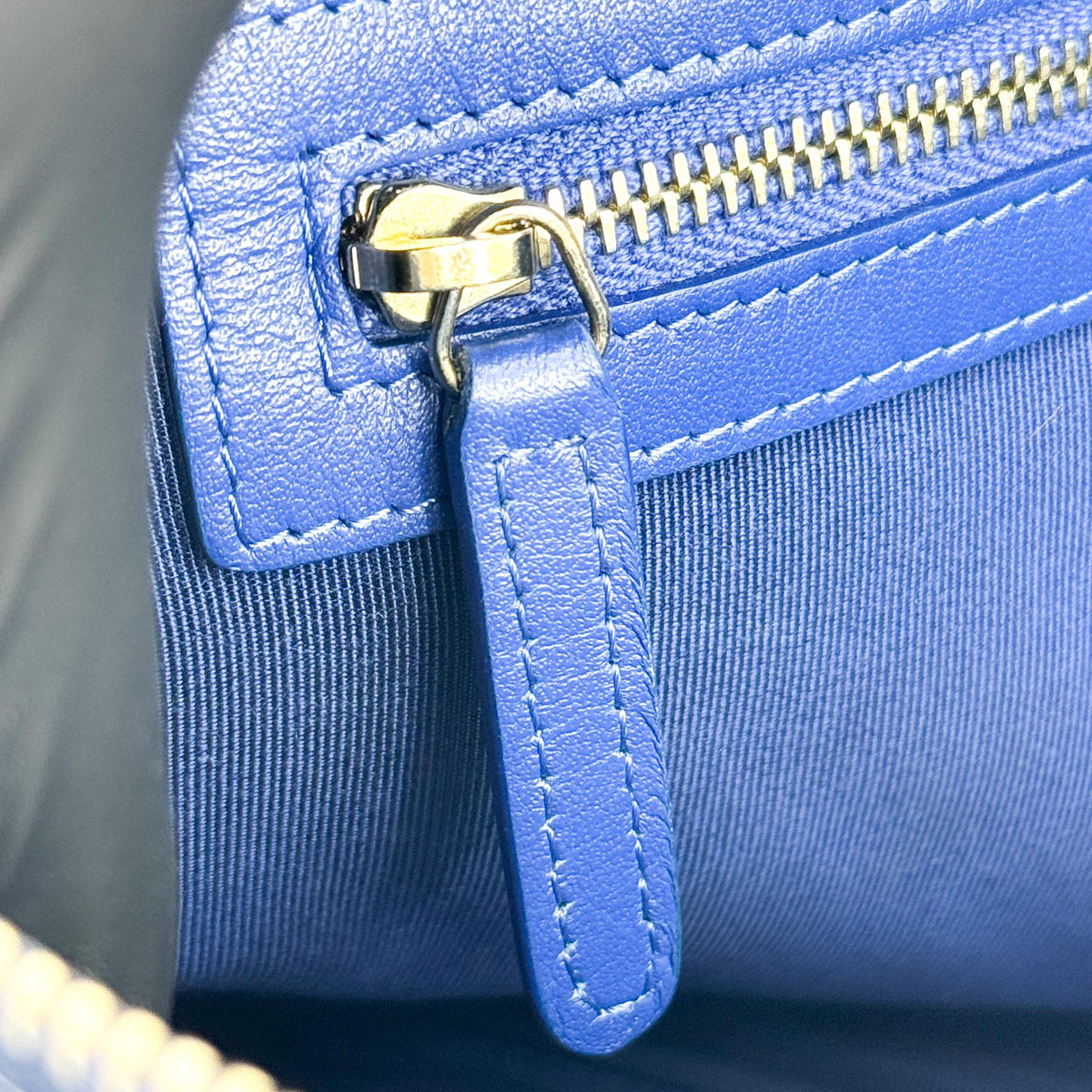 Chanel Boy O Case Clutch Quilted Caviar, Blue, Leather, Clutch