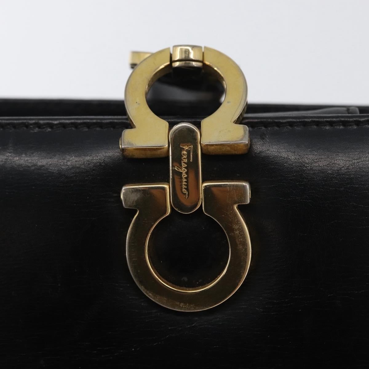 Salvatore Ferragamo Gancini Leather, Black, Leather, Handbag