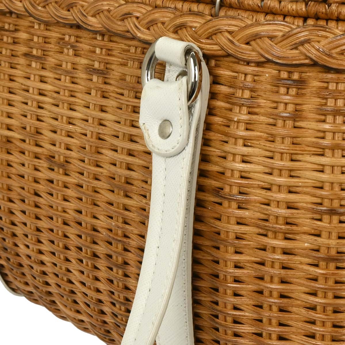 Salvatore Ferragamo Basket Gancini Leather and Wicker, White, Leather, Handbag