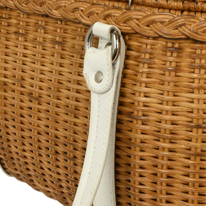 Salvatore Ferragamo Basket Gancini Leather and Wicker, White, Leather, Handbag