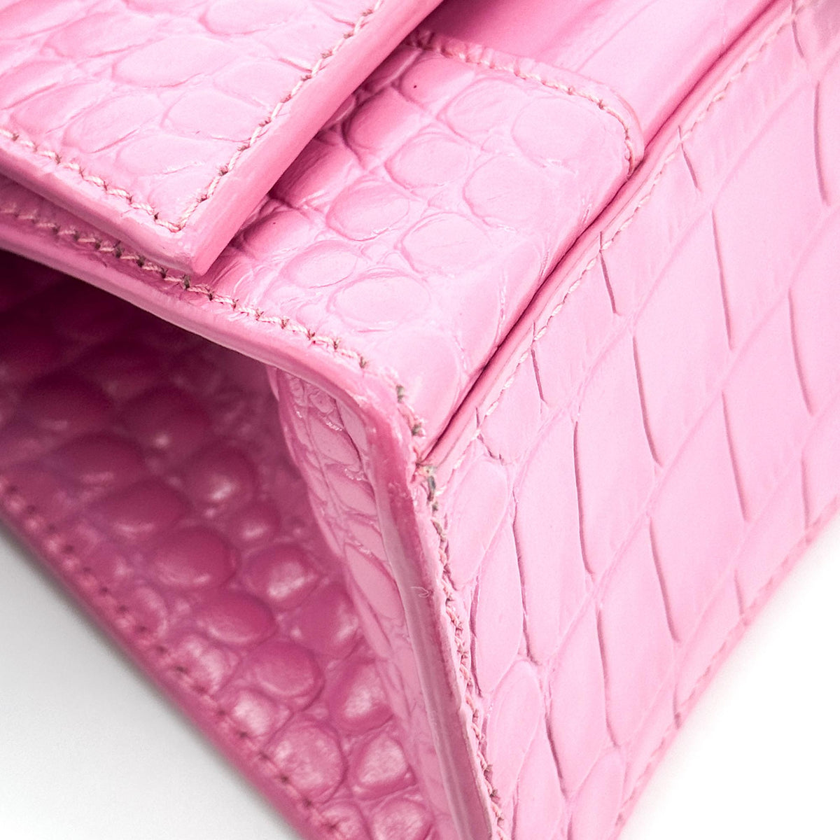 Balenciaga Hourglass Top Handle Crocodile Embossed Leather, Pink, Leather, Handbag