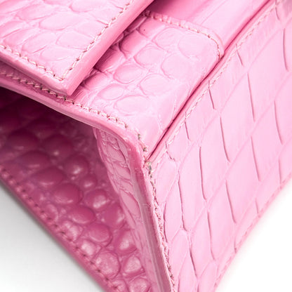 Balenciaga Hourglass Top Handle Crocodile Embossed Leather, Pink, Leather, Handbag
