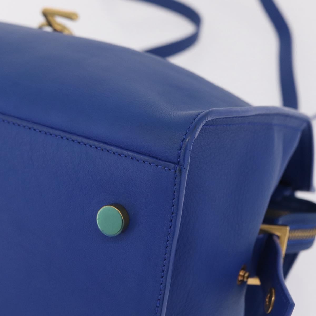 Saint Laurent Monogram Cabas Leather, Blue, Leather, Tote Bag