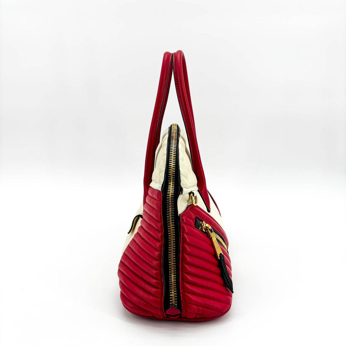 Miu Miu Biker Convertible Dome Satchel Quilted Leather, Red, Leather, Handbag