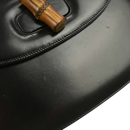 Gucci Vintage Convertible Bamboo Top Handle Leather, Black, Leather, Handbag