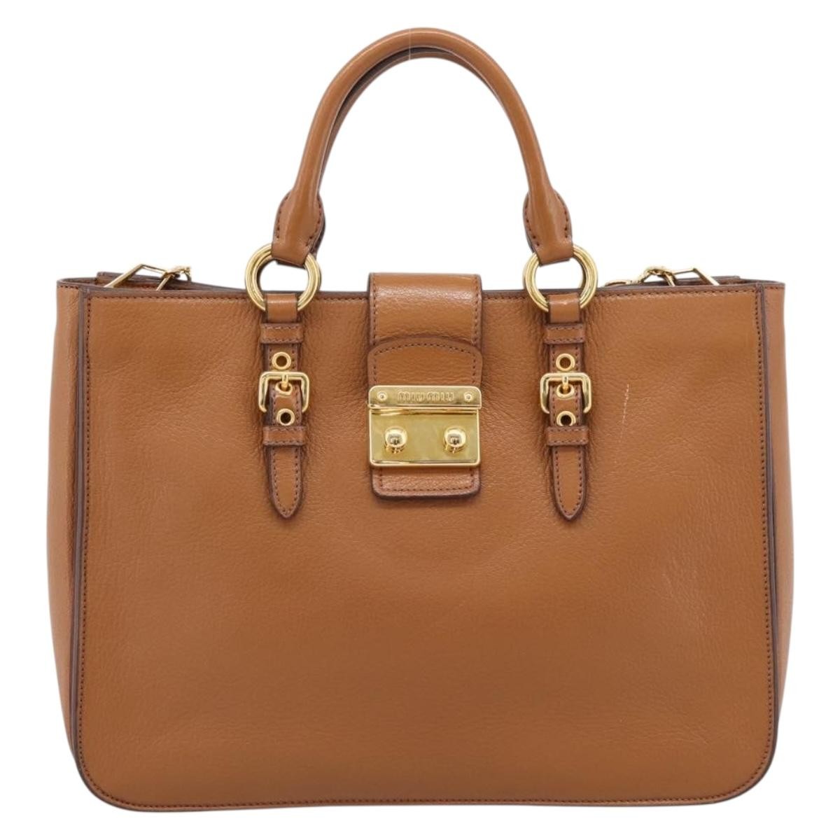 Miu Miu Madras Convertible Lock Leather, Brown, Leather, Tote Bag