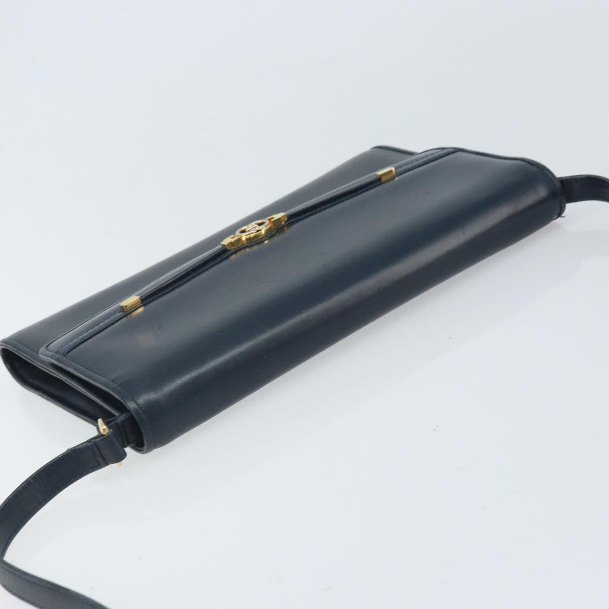 Gucci Vintage Interlocking G Flap Leather, Navy, Leather, Shoulder Bag