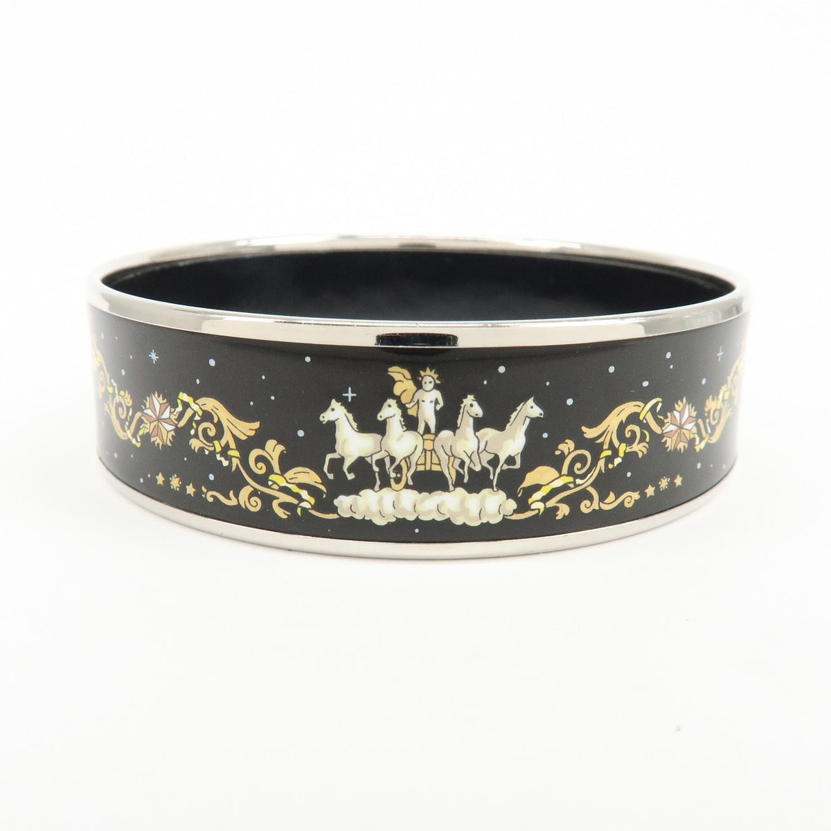 Hermes Bangle Printed Enamel, Silver, Silver Plated, Bracelet