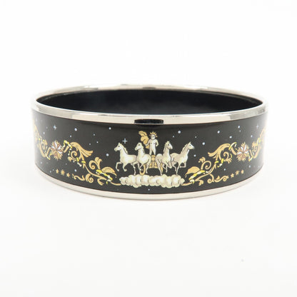 Hermes Bangle Printed Enamel, Silver, Silver Plated, Bracelet