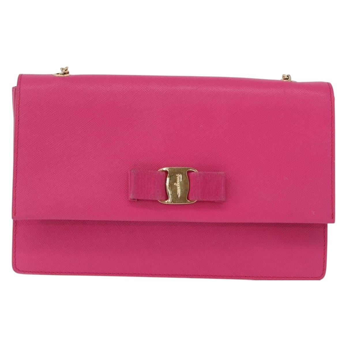 Salvatore Ferragamo Vala Chain Leather, Pink, Leather, Shoulder Bag