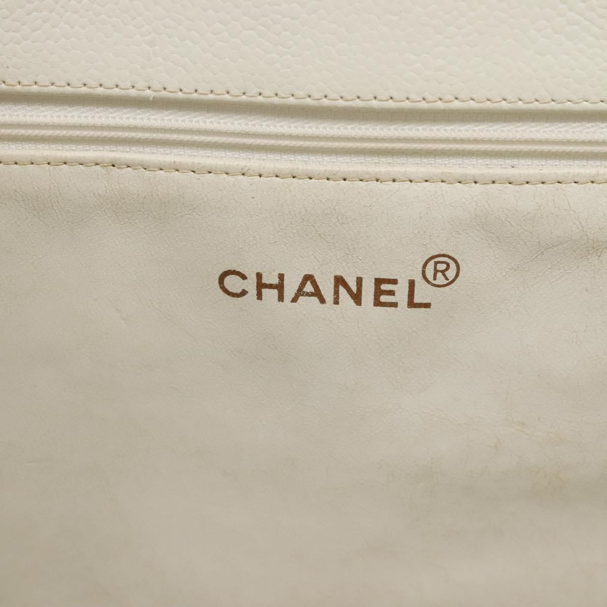 Chanel Vintage Grand Shopping Quilted Caviar, White, Leather, Tote Bag