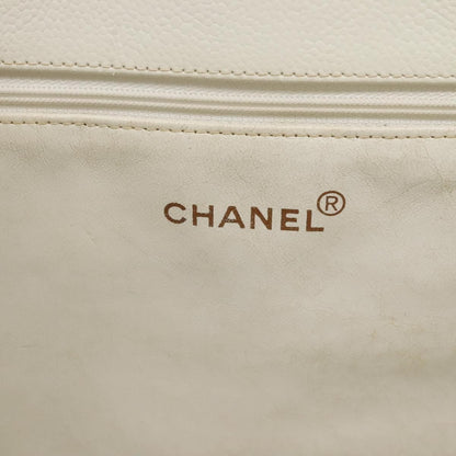 Chanel Vintage Grand Shopping Quilted Caviar, White, Leather, Tote Bag