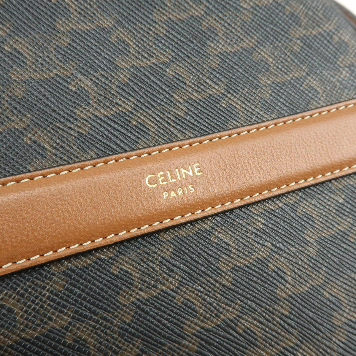 Celine Round Purse on Strap Triomphe Coated Canvas, Brown, Canvas, Crossbody Bag