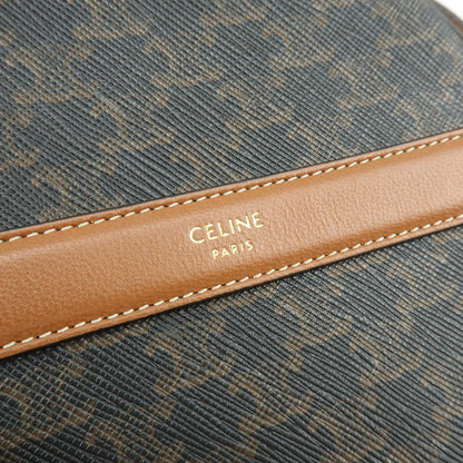 Celine Round Purse on Strap Triomphe Coated Canvas, Brown, Canvas, Crossbody Bag