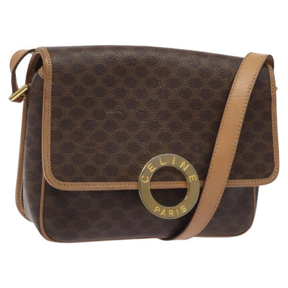 Celine Vintage Macadam Circle Logo Canvas and Leather, Brown, Canvas, Shoulder Bag