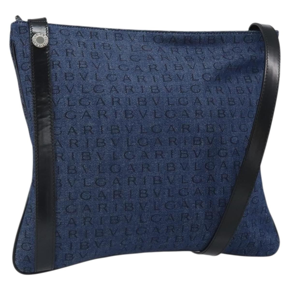 Bvlgari Logomania Canvas with Leather, Blue, Canvas, Shoulder Bag