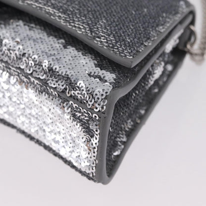 Balenciaga Hourglass Chain Leather with Sequins, Silver, Leather, Crossbody Bag