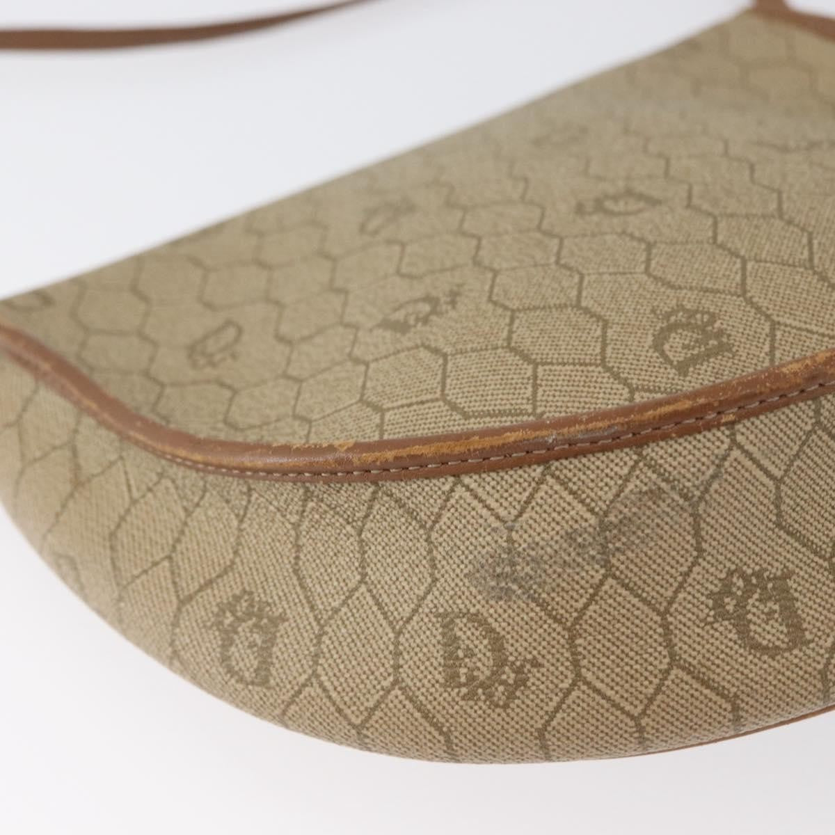 Christian Dior Vintage Honeycomb Flap Canvas and Leather, Beige, Canvas, Shoulder Bag