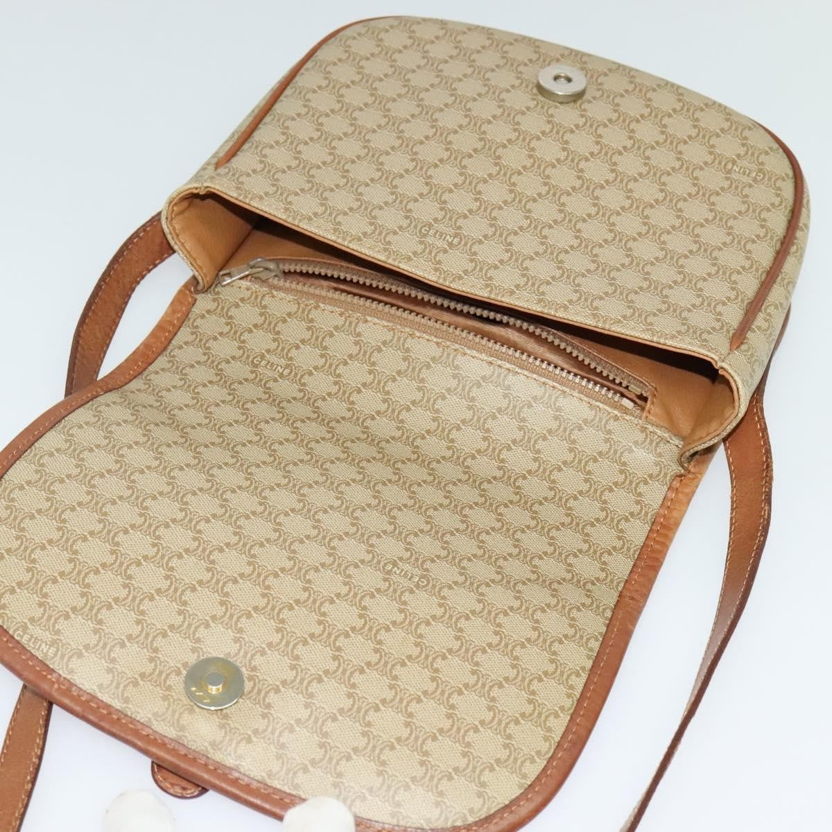 Celine Vintage Macadam Canvas and Leather, Beige, Canvas, Shoulder Bag
