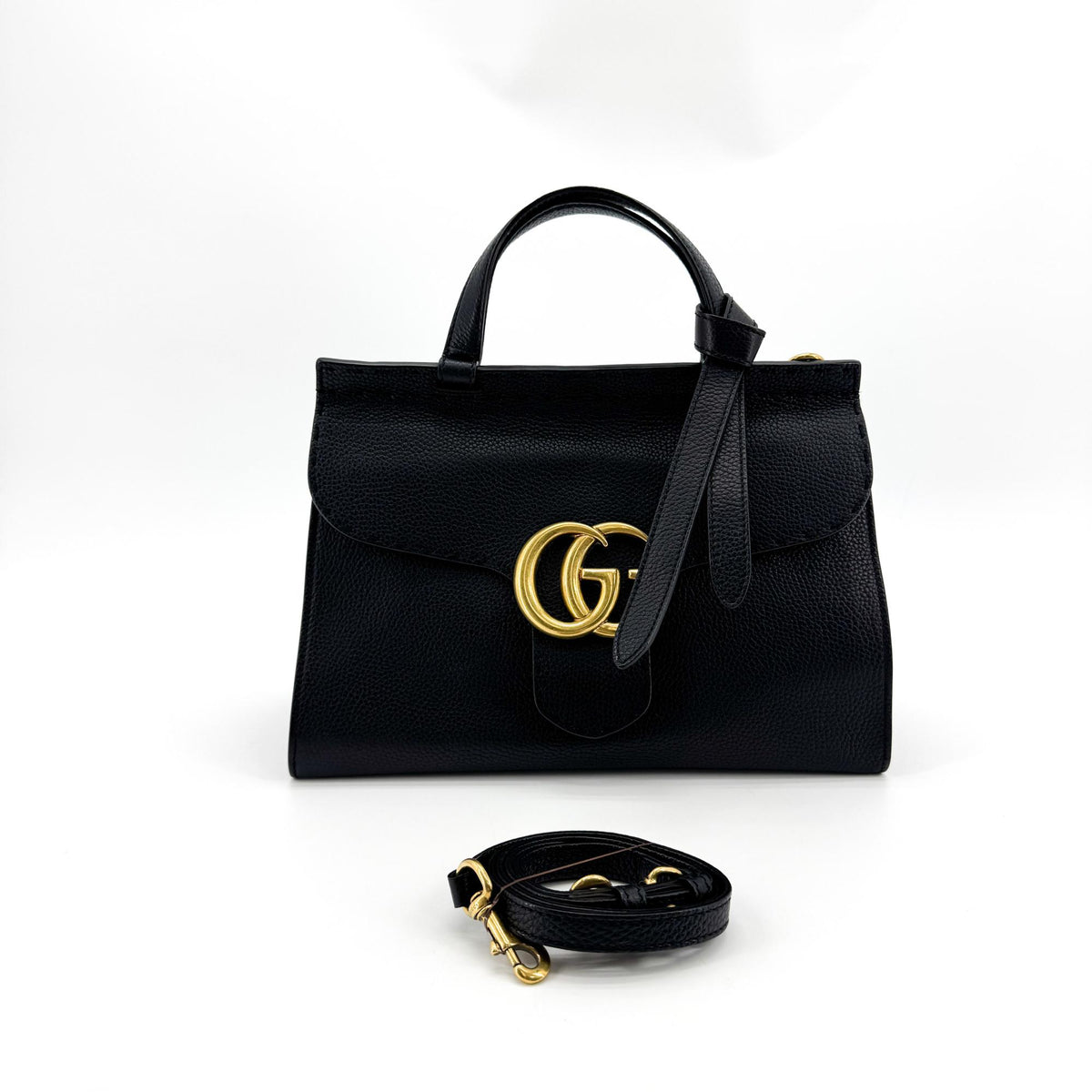 Gucci GG Marmont Top Handle Leather, Black, Leather, Handbag