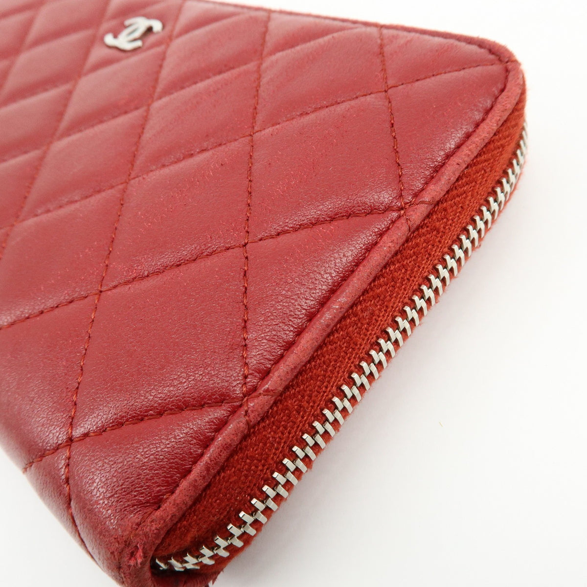 Chanel Zip Around Quilted Lambskin, Red, Leather, Wallet