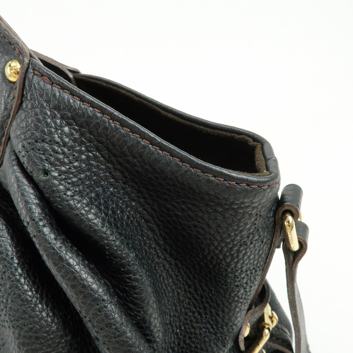 Louis Vuitton L Hobo Mahina Leather, Black, Leather, Shoulder Bag