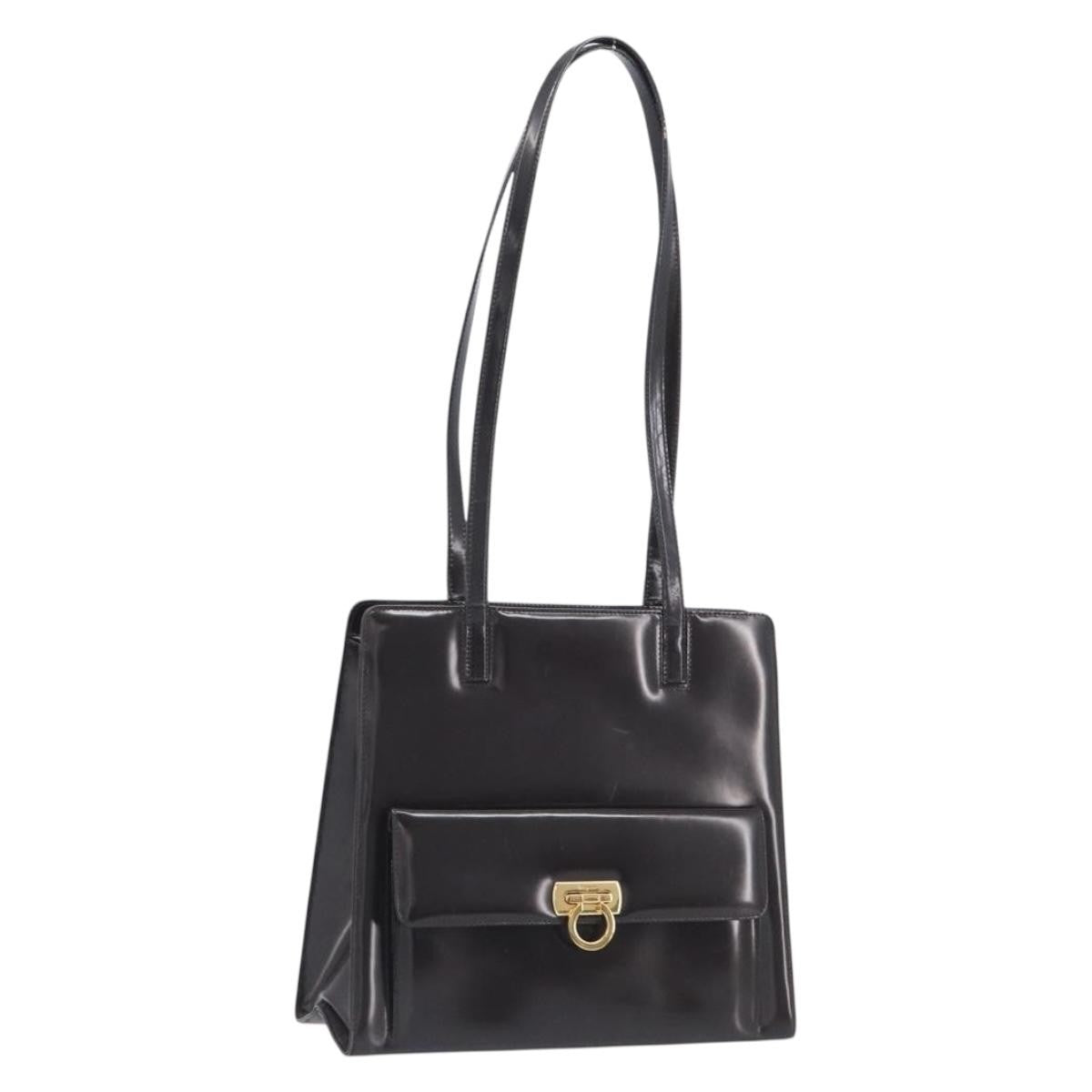 Salvatore Ferragamo Gancini Patent Leather, Brown, Patent Leather, Crossbody Bag