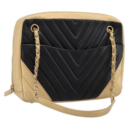 Chanel Camera Chevron Lambskin, Beige, Leather, Shoulder Bag