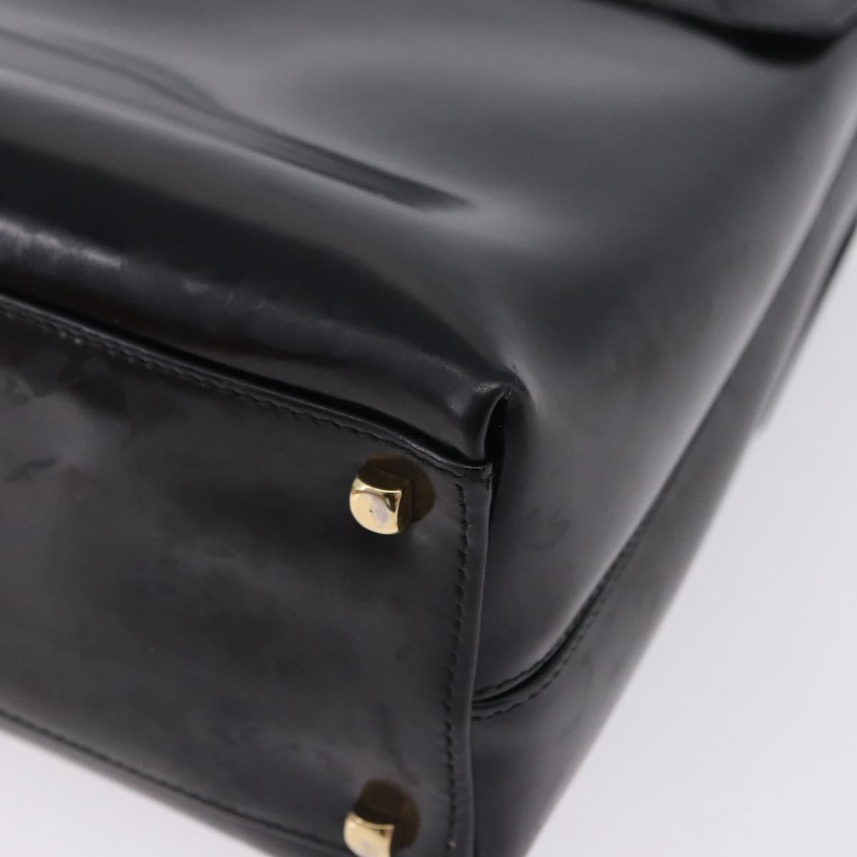 Salvatore Ferragamo Gancini Top Handle Leather, Black, Patent Leather, Handbag