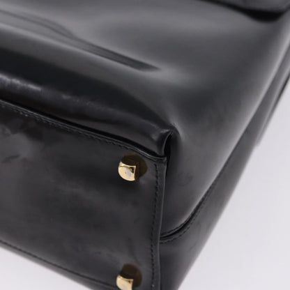 Salvatore Ferragamo Gancini Top Handle Leather, Black, Patent Leather, Handbag