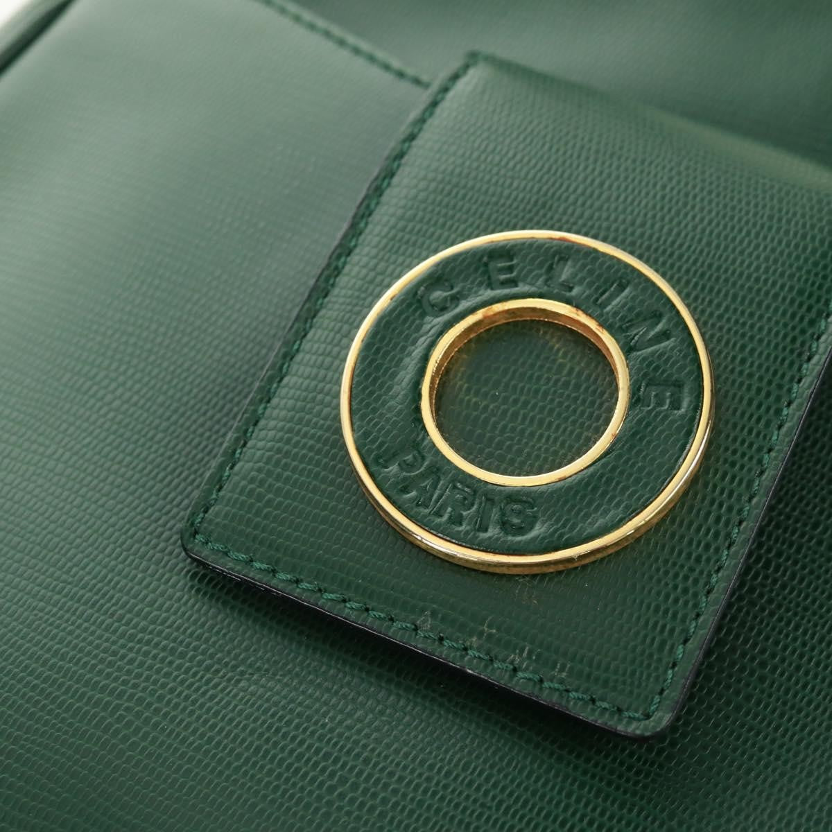 Celine Circle Logo Leather, Green, Leather, Shoulder Bag