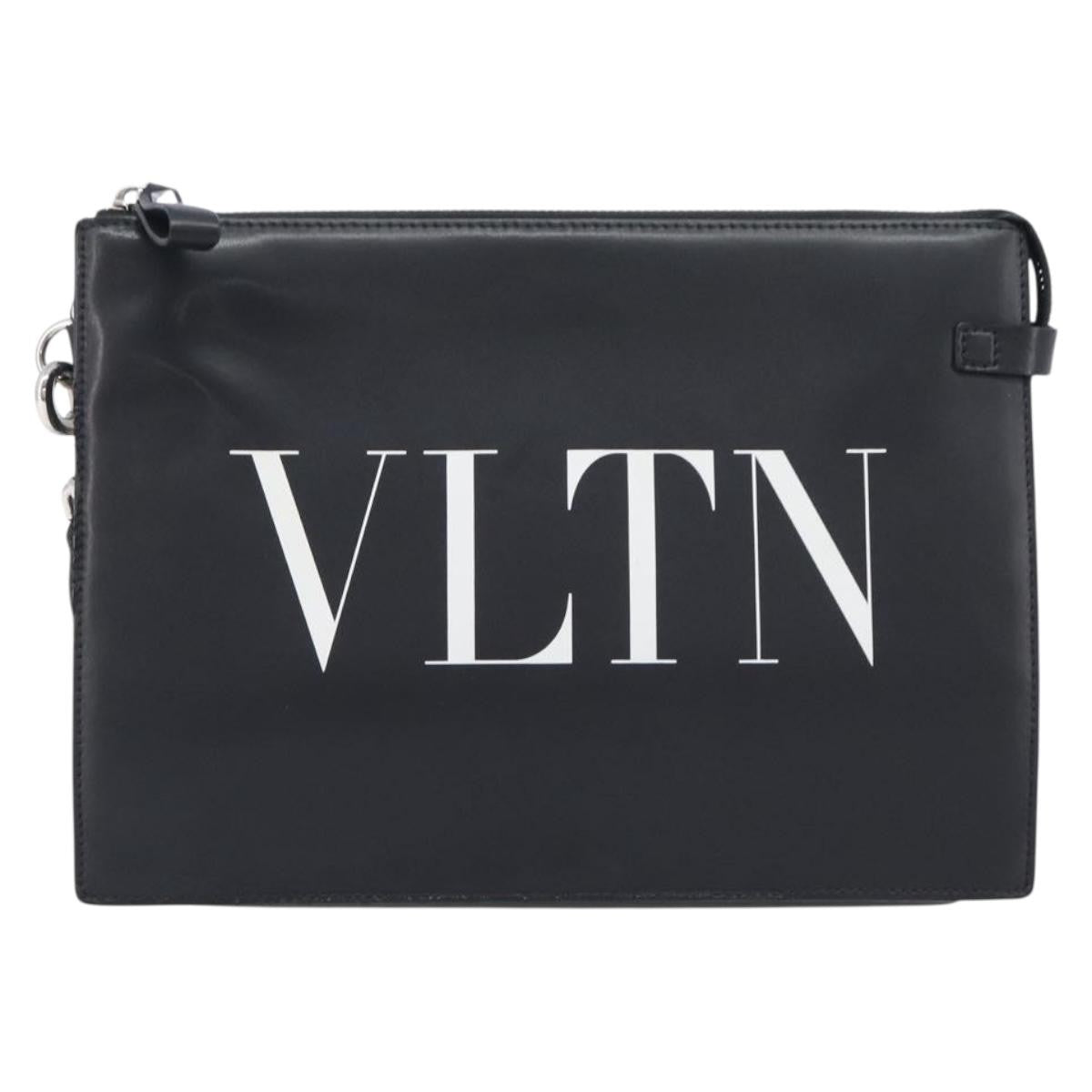 Valentino Garavani VLTN Wristlet Clutch Printed Leather, Black, Leather, Clutch