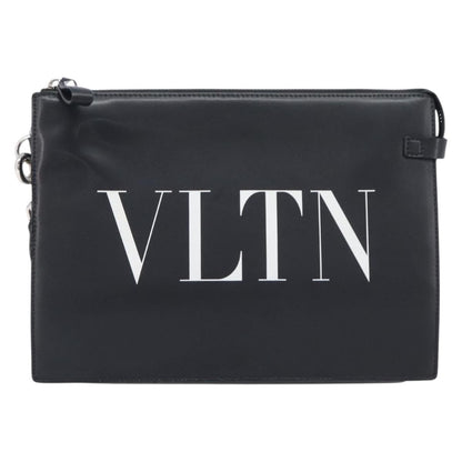 Valentino Garavani VLTN Wristlet Clutch Printed Leather, Black, Leather, Clutch