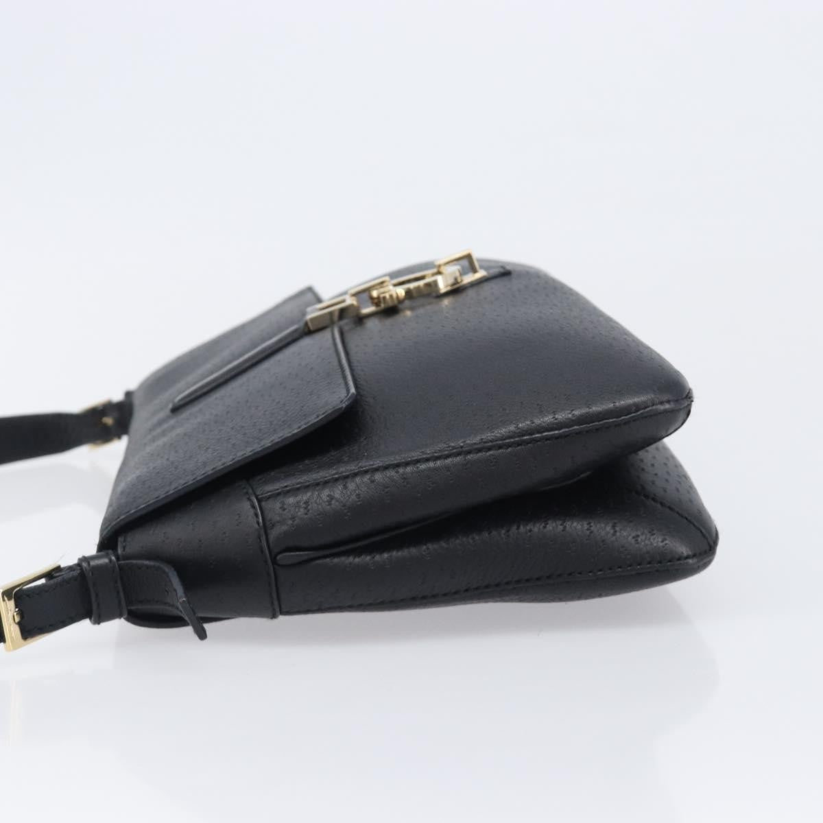 Salvatore Ferragamo Gancini Leather, Black, Leather, Shoulder Bag