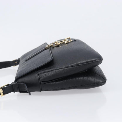 Salvatore Ferragamo Gancini Leather, Black, Leather, Shoulder Bag