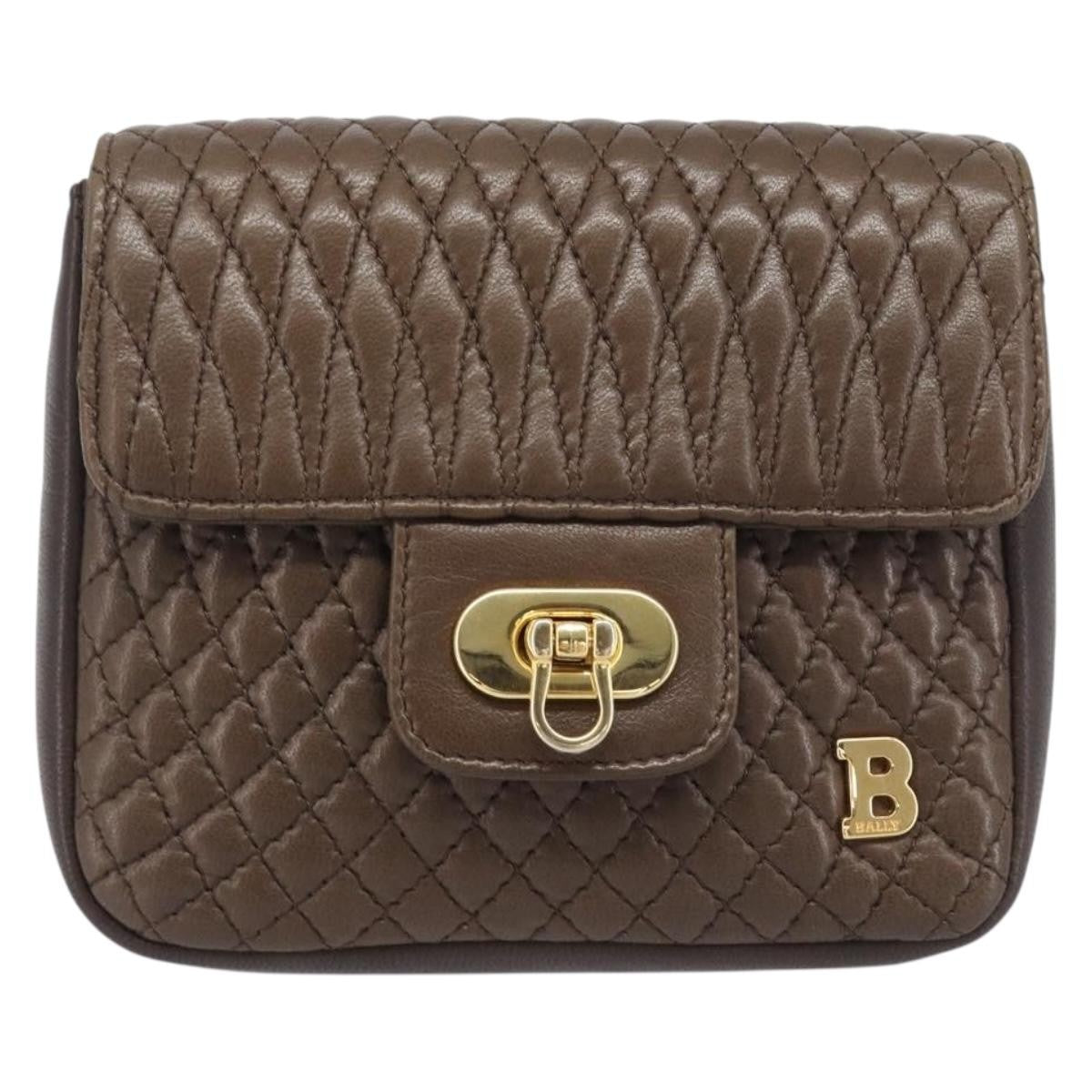 Bally Vintage Chain Quilted Leather, Brown, Leather, Shoulder Bag