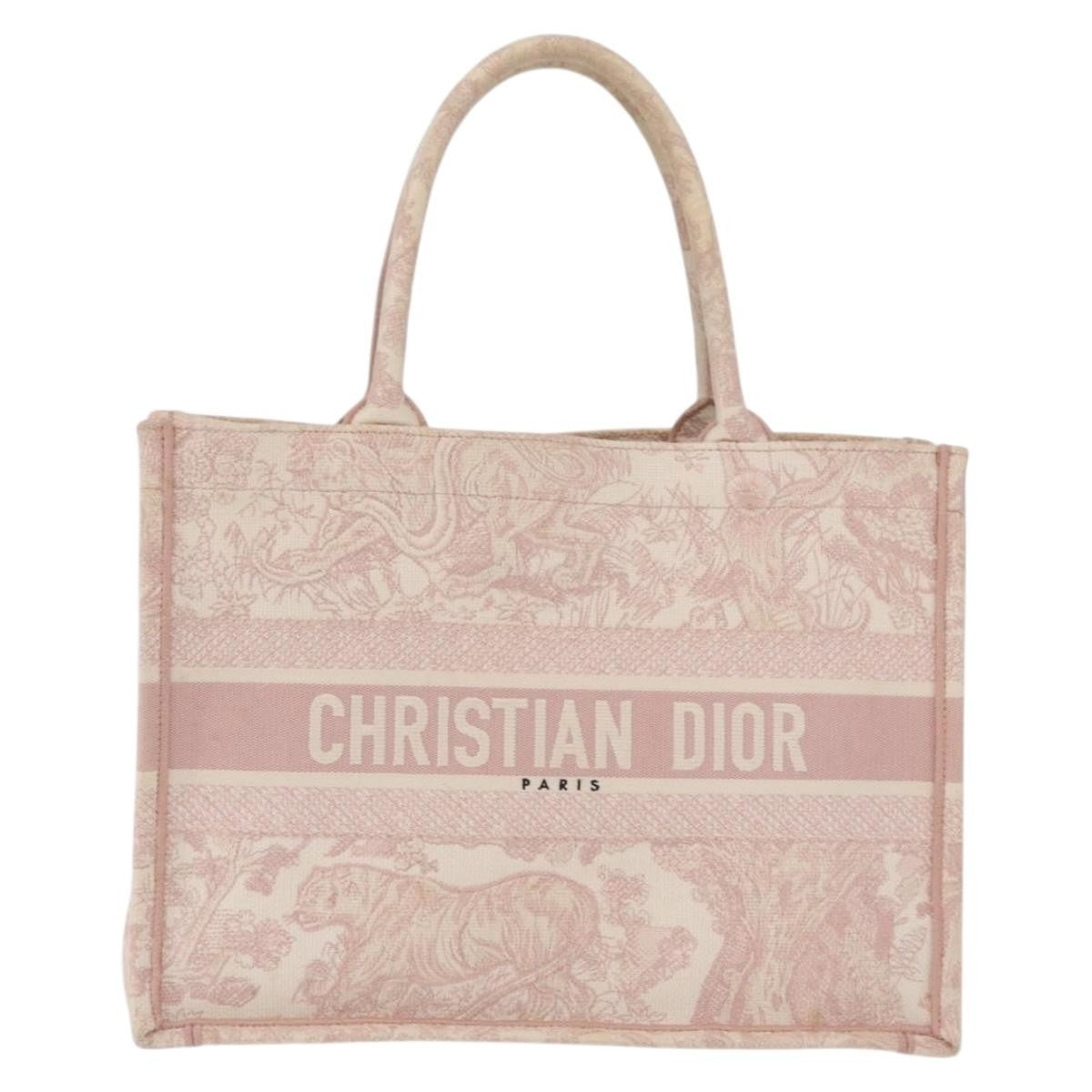 Christian Dior Book Embroidered Canvas, Pink, Canvas, Tote Bag