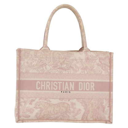 Christian Dior Book Embroidered Canvas, Pink, Canvas, Tote Bag