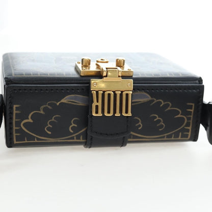 Christian Dior Dioraddict Lockbox Printed Leather, Black, Leather, Shoulder Bag