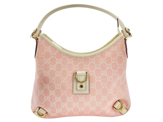 Gucci Abbey D-Ring Hobo GG Denim, Pink, Canvas, Shoulder Bag