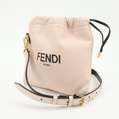 Fendi Logo Drawstring Leather, Pink, Leather, Handbag