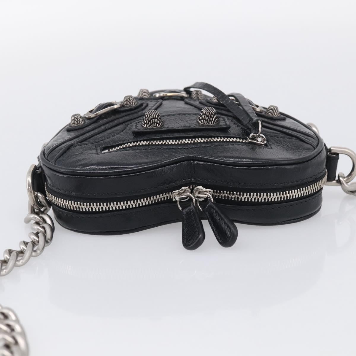 Balenciaga Le Cagole Giant Studs Heart Chain Leather, Black, Leather, Handbag