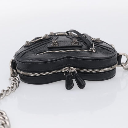 Balenciaga Le Cagole Giant Studs Heart Chain Leather, Black, Leather, Handbag