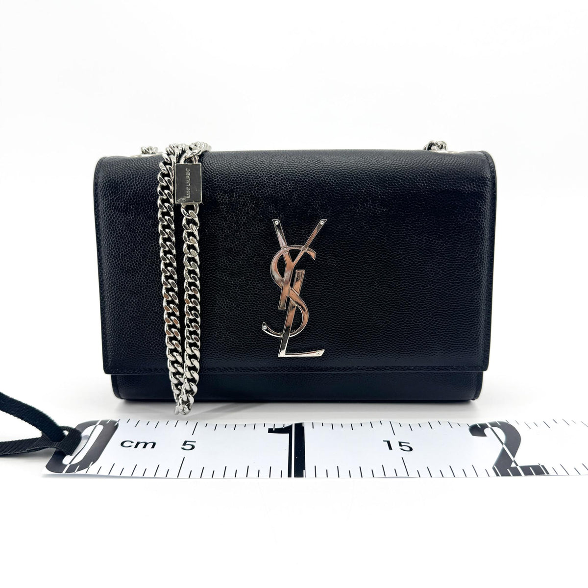 Saint Laurent Classic Monogram Flap Chain Leather, Black, Leather, Crossbody Bag