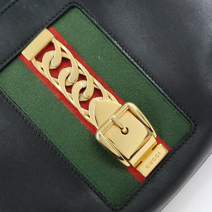 Gucci Sylvie Top Handle Leather, Black, Leather, Handbag