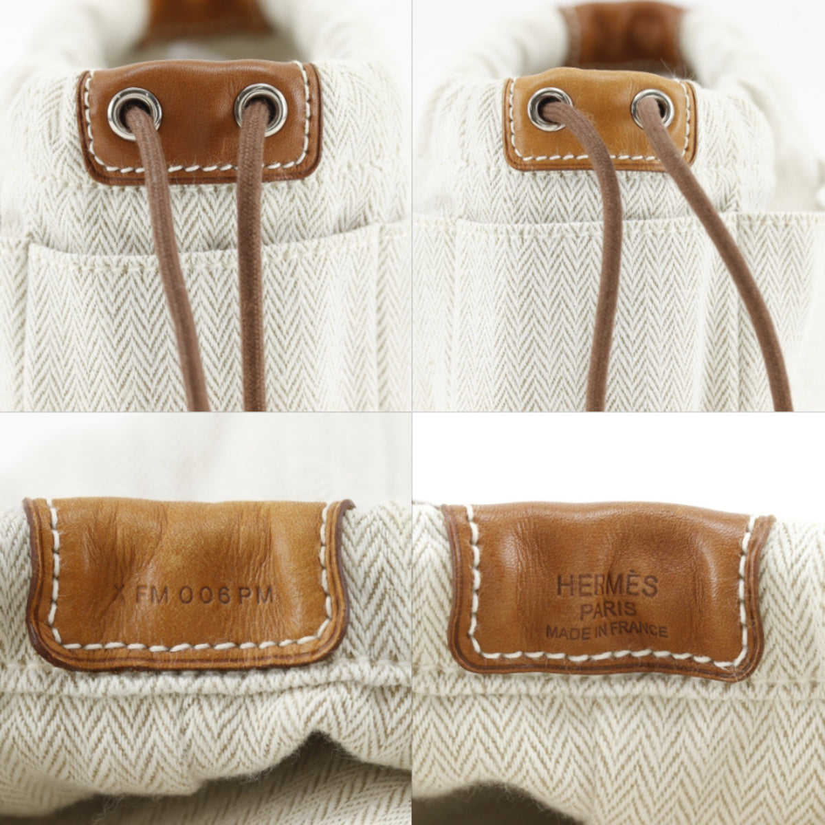 Hermes Fourbi Toile, Beige, Cotton, Clutch