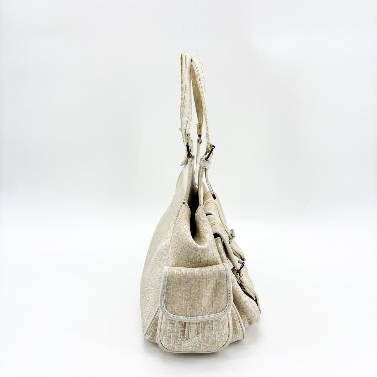 Christian Dior Vintage Trotter Street Chic Pocket Hobo Diorissimo Canvas, White, Canvas, Shoulder Bag