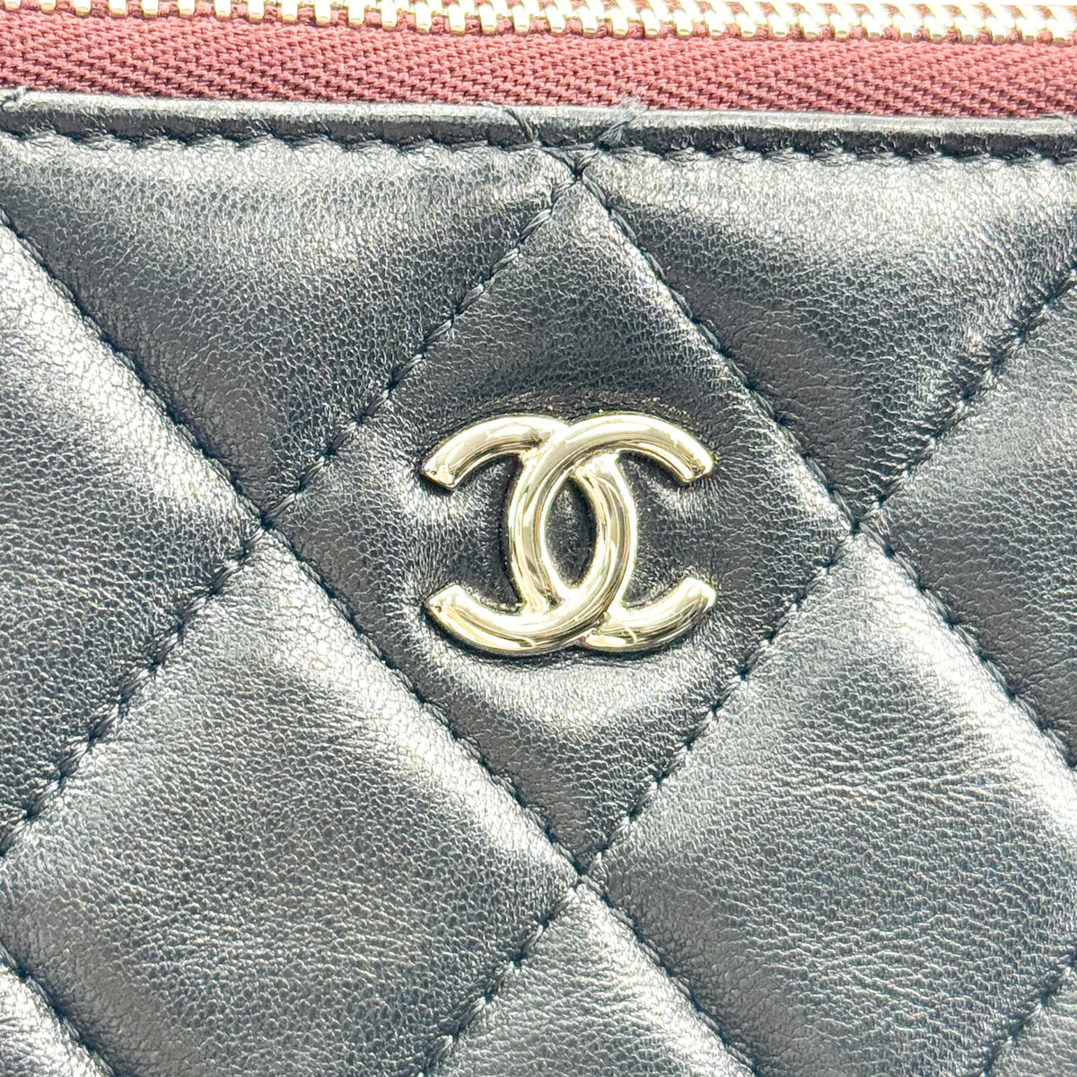 Chanel O Case Clutch Quilted Lambskin, Black, Leather, Clutch
